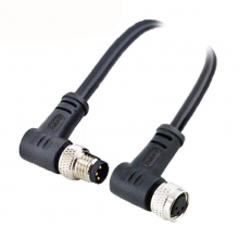 Cable Assembly, A Code - M8 3pins A code male to female right angle molded cable, unshielded, PVC, -40°C~+105°C, 24AWG 0.25mm²